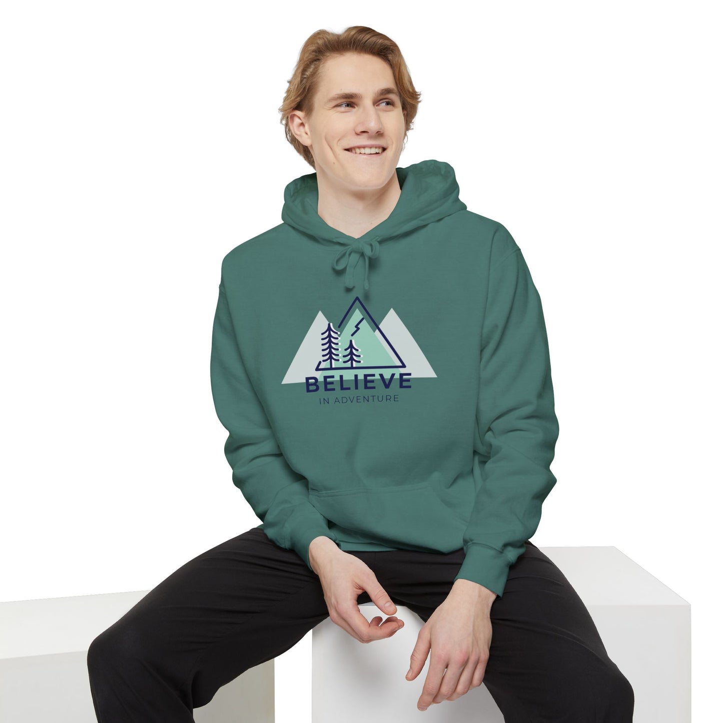 "Believe in Adventure" Unisex Garment-Dyed Adventure Hoodie