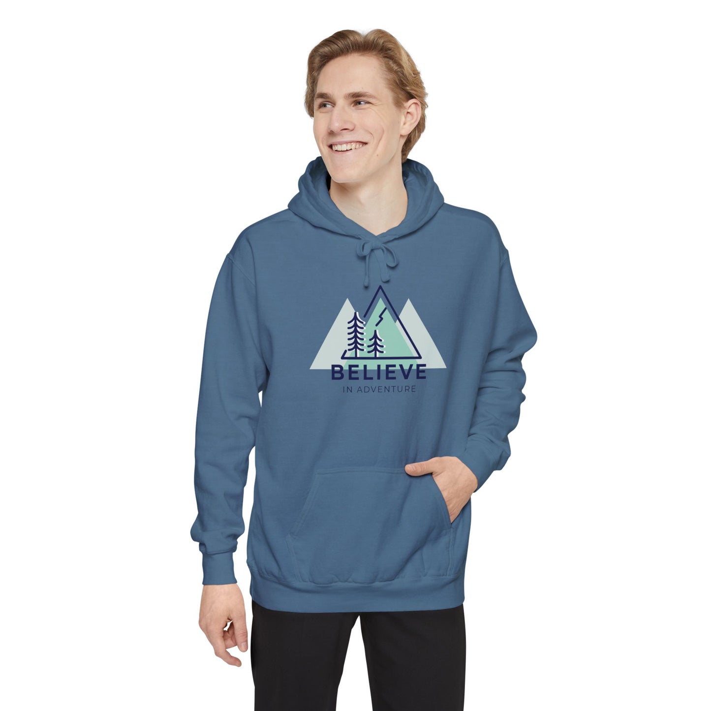 "Believe in Adventure" Unisex Garment-Dyed Adventure Hoodie